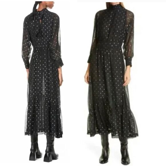 NEW Ba&sh Romy Black Silver Gathered Metallic Fil Coupe’ Maxi Dress 6 - Picture 3 of 16